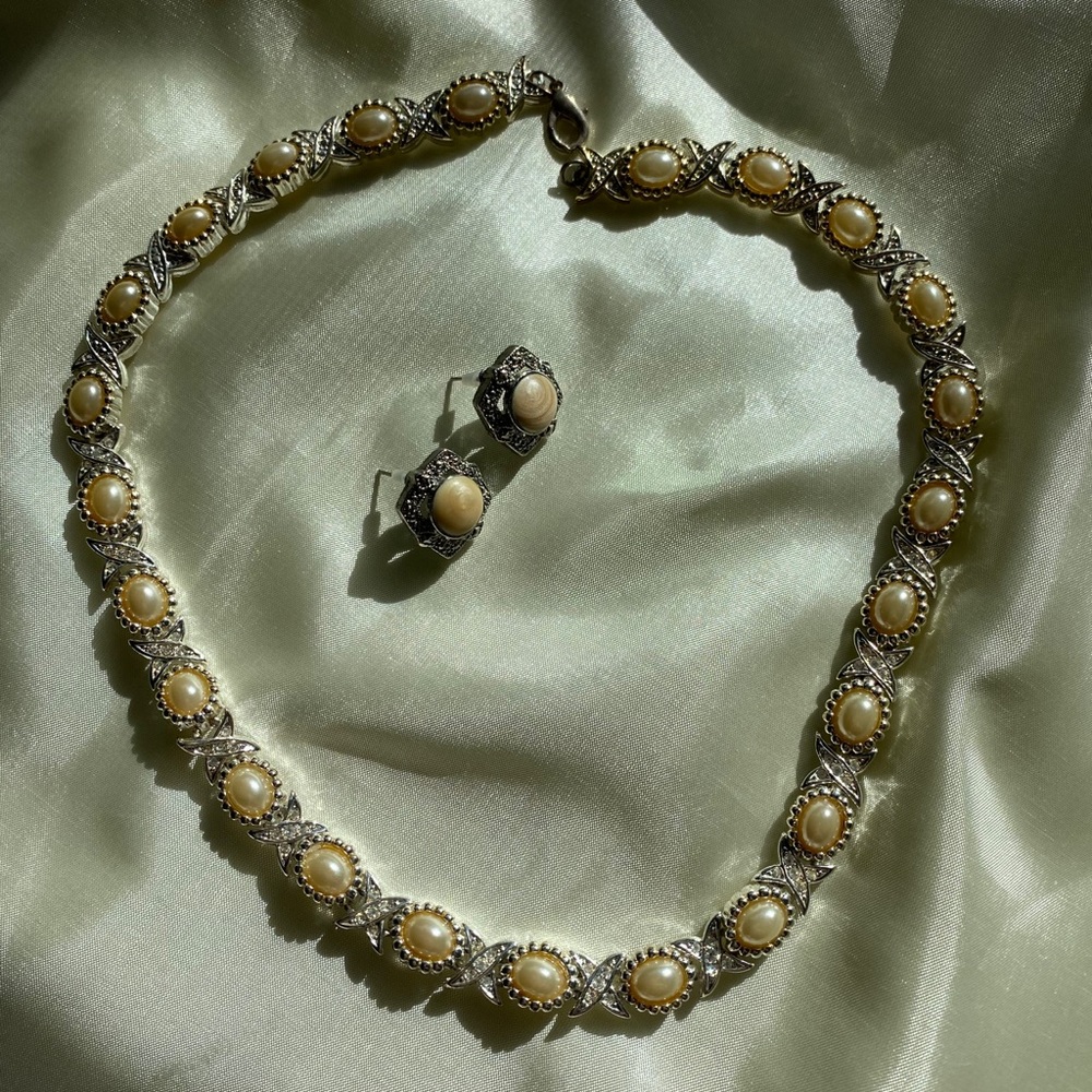 Silver Pearl Necklace & Earrings Bundle